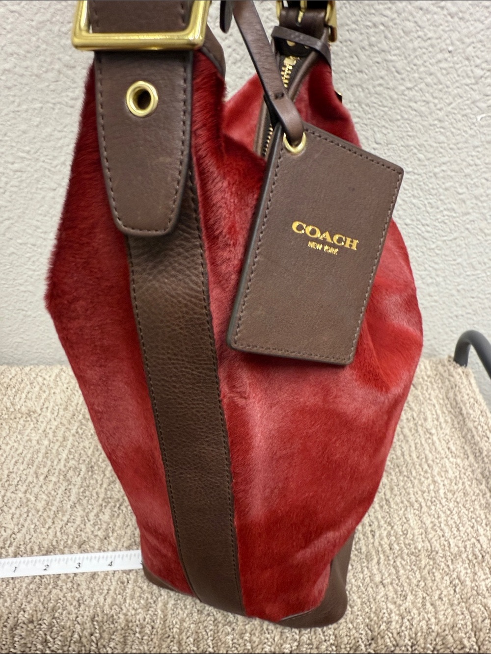 Coach Legacy Calf Hair Red Leather Hobo Bag with Brown Trim-NWOT - Picture 6 of 14